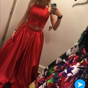 Red two piece prom dress